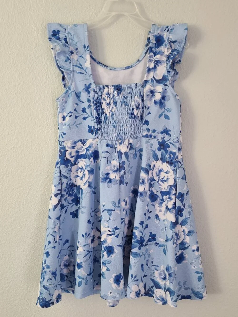 Poppies and Roses Girls Floral Flutter Sleeve Dress Blue Size Small
